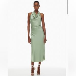 Aritzia Ten Scene Satin Dress Silver Sage Green size 4 NWT